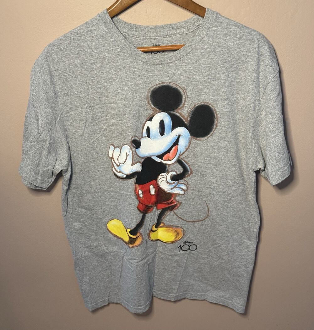 Disney Mickey Mouse T-Shirt Large Mickey Mouse 100 Retro Graphic Gray